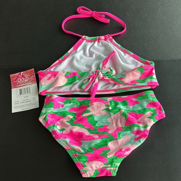 Kanu Surf UPF 50+ Halter tie neck/back top bikini set,bright pink,greens - Picture 2 of 5